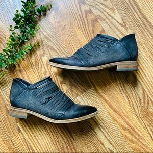 Free People Black Ankle Boots with Fringe Detail and Wooden Sole